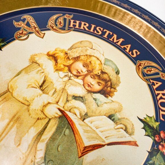 Vintage 1995 A Christmas Carol Round Aluminum Serving Tray Victorian Girls - Picture 5 of 10